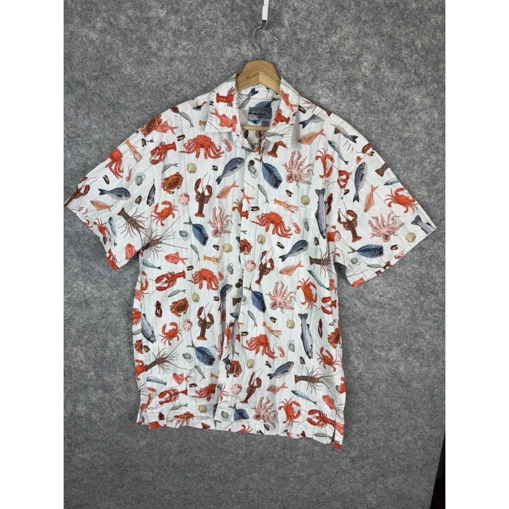 Vintage Fishing Shirt Men's Large Ocean Button Up Lobster High Seas Sea Animals